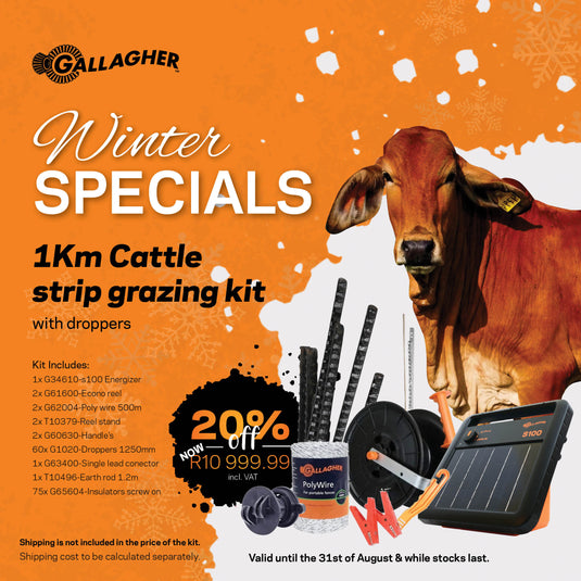 WINTER SPECIAL 1KM CATTLE STRIP GRAZING KIT WITH DROPPERS