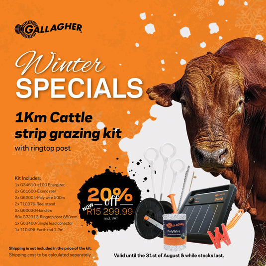 WINTER SPECIAL 1KM CATTLE STRIP GRAZING KIT WITH RINGTOP POST